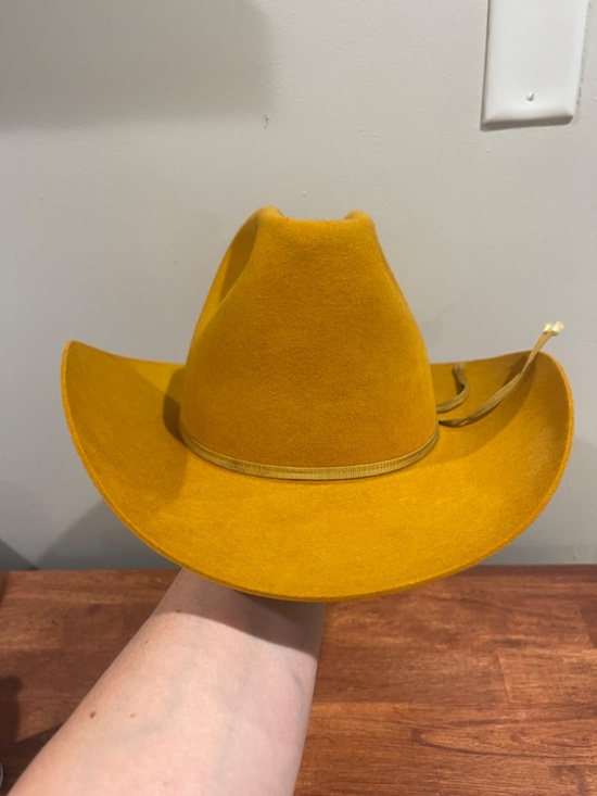 READ Vtg Resistol Western Self Conforming Felt Cowboy Hat Mustard Yellow 7 1/4 main image 15